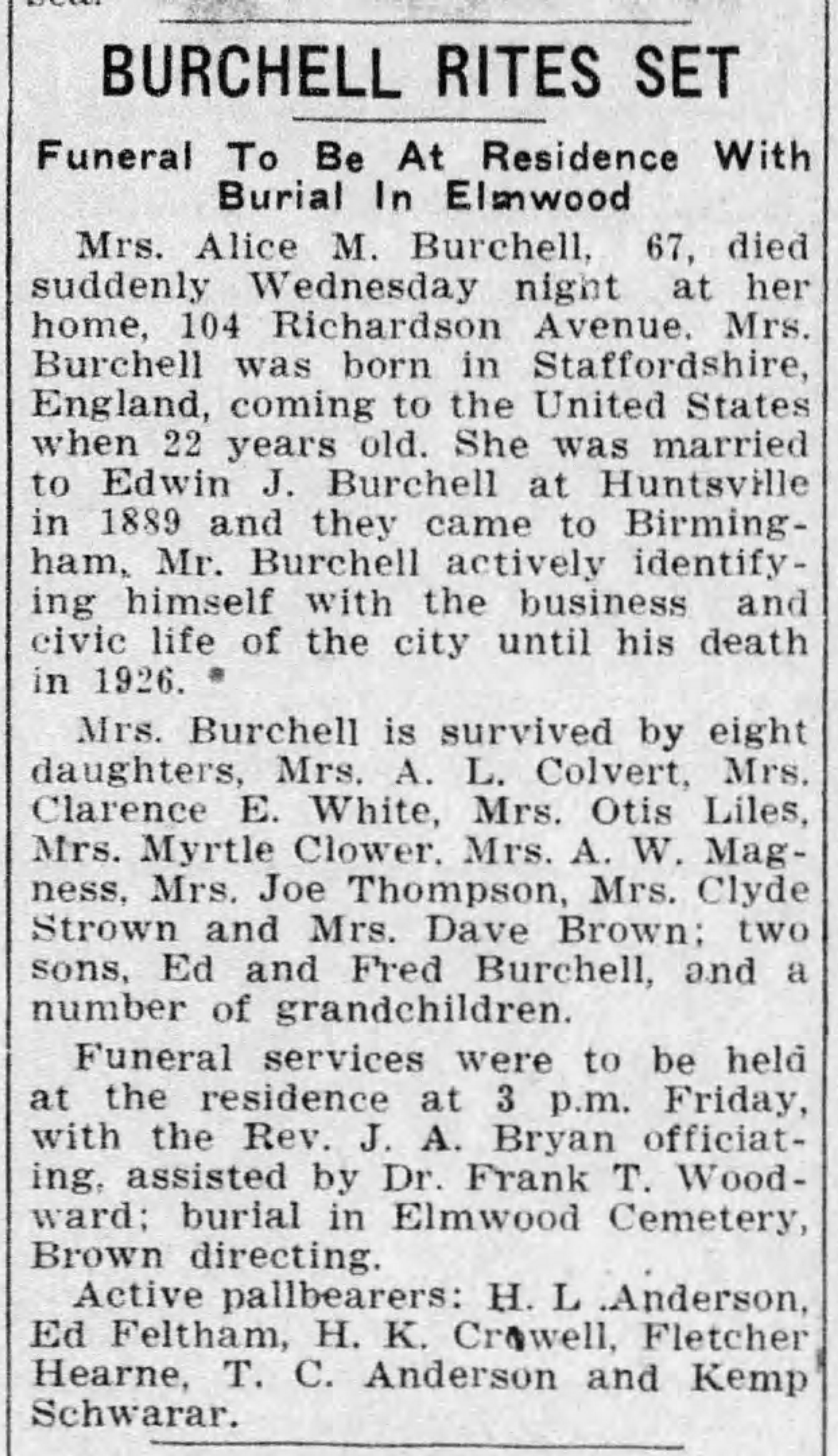 Alice M. Burchell obituary
